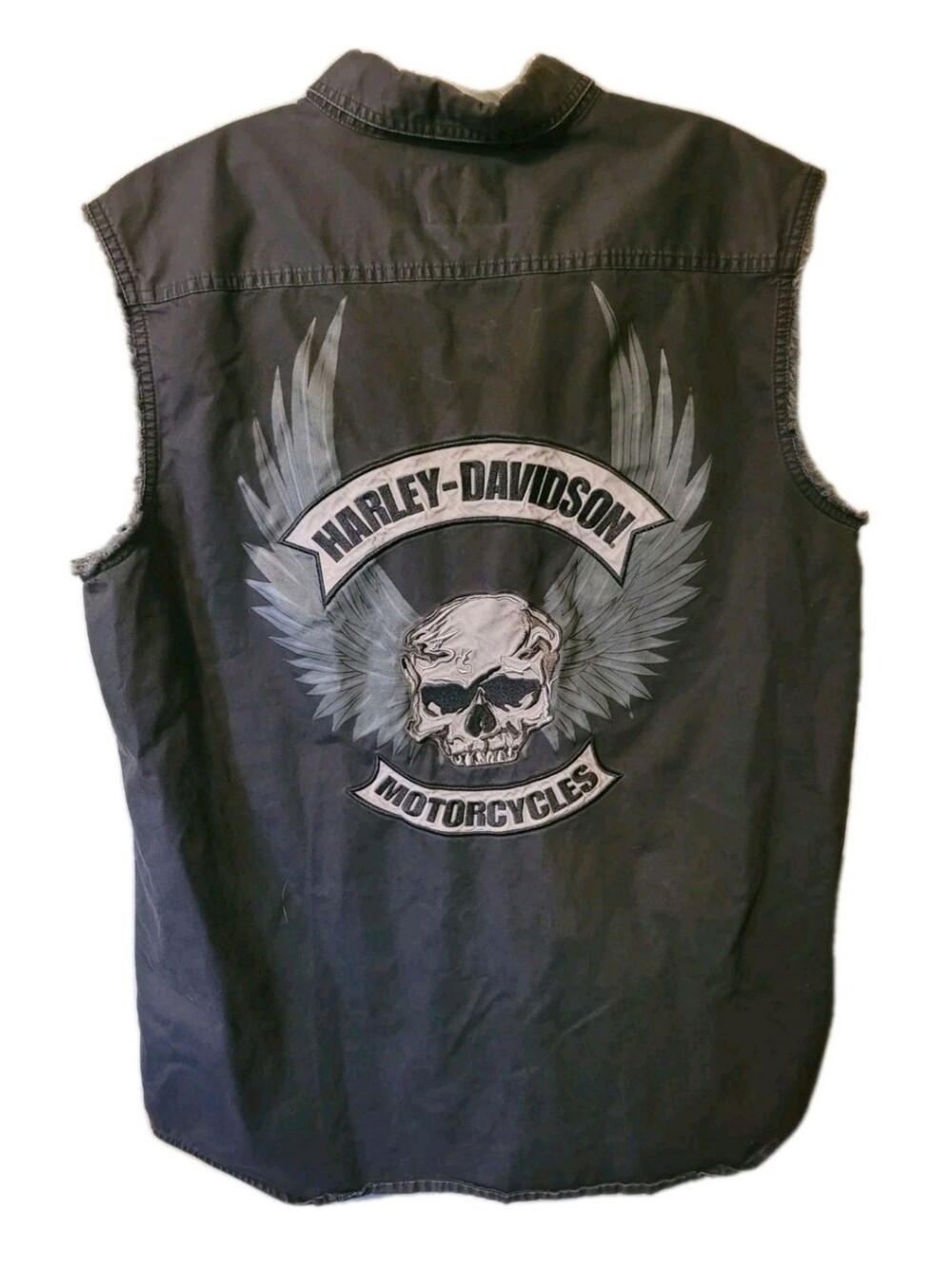 VTG Harley-Davidson Shirt Vest Men's Large Skull Embroidered Grunge Bikercore